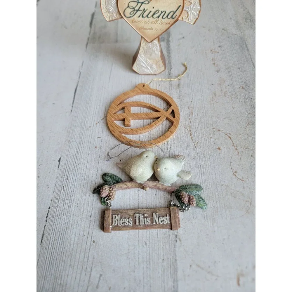 Religious cross bless this nest bird ornament Xmas set figure decor‎